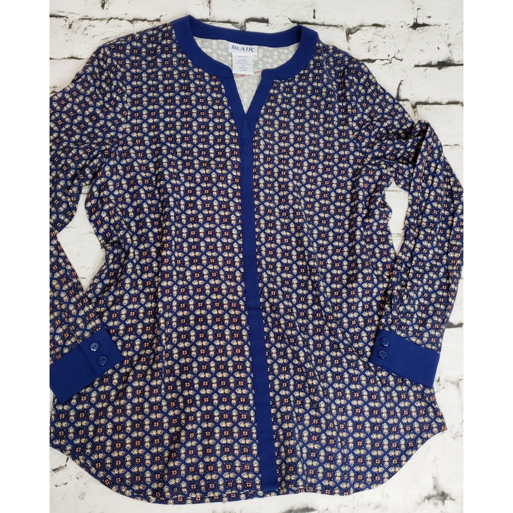 Blair Geometric Navy Blue Tunic sz Md